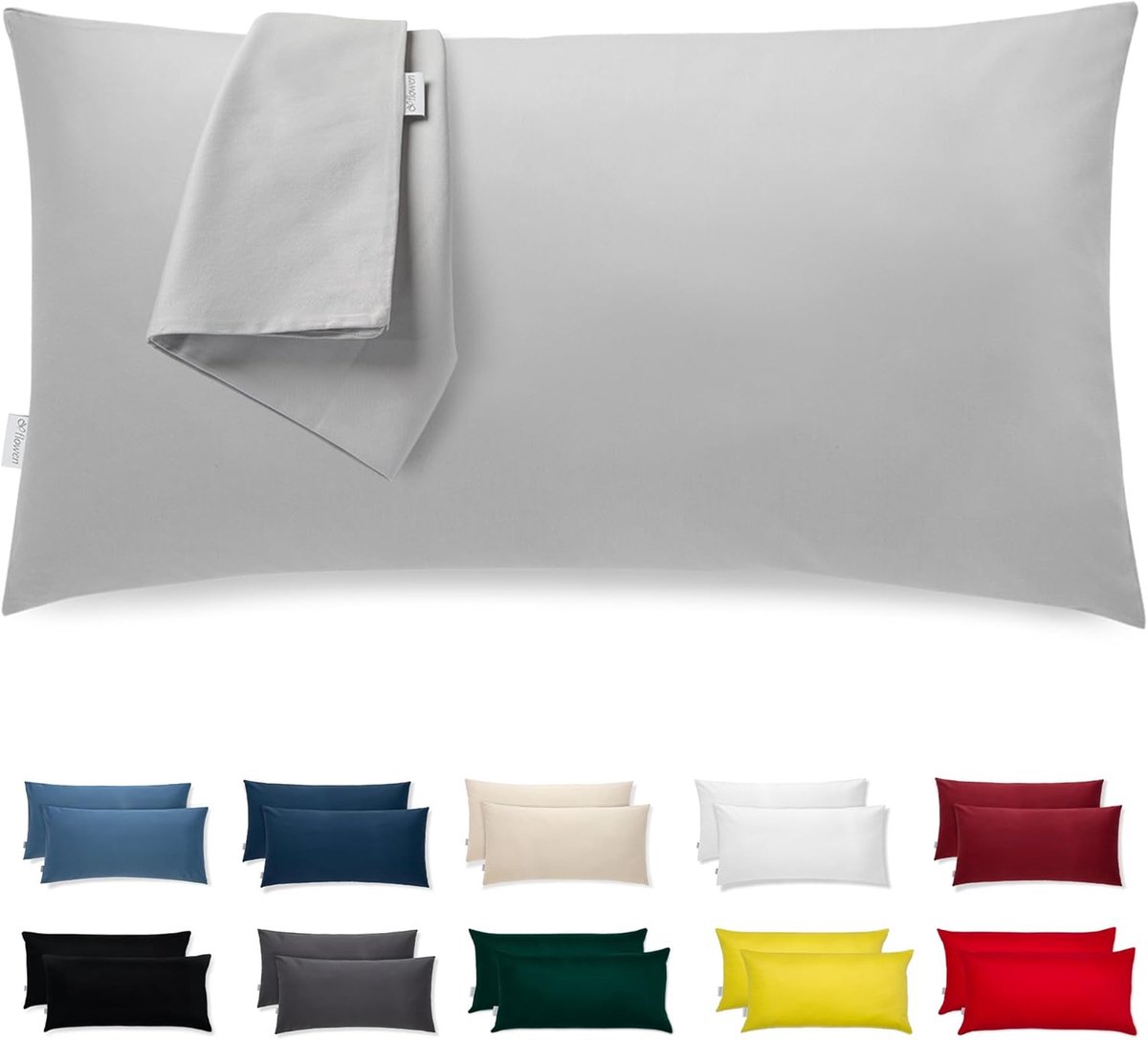 Kussensloop Set van 2-40x60 cm 100% Polyester Microvezel Hoofdkussensloop - Met Ritssluiting - OEKO-TEX Hypoallergeen Ademend Machinewasbaar - Lichtgrijs