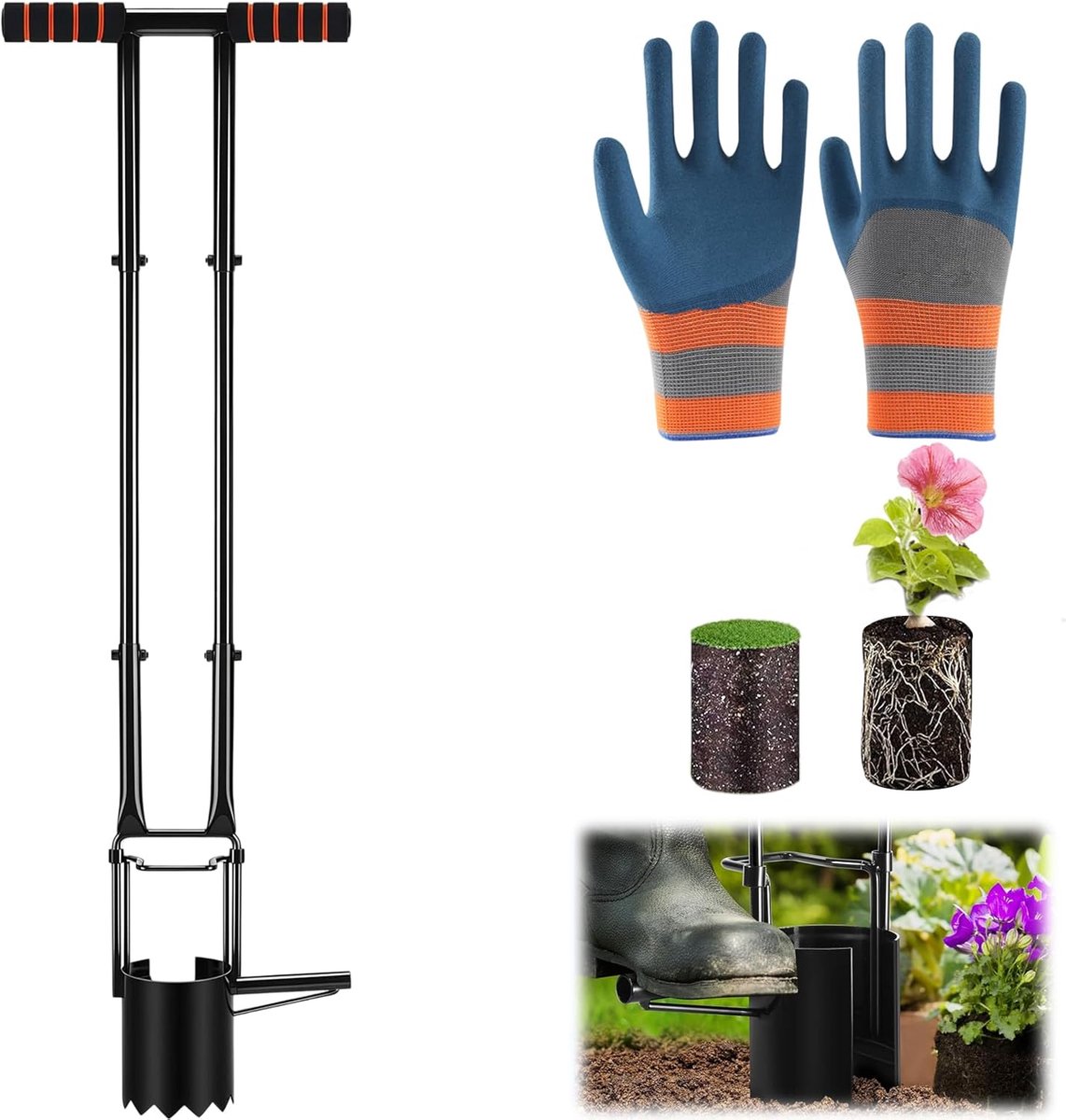 95 cm, uienplant met handschoenen, 11,9 cm diep, inplanthulp met zaagtandrand, bloembollen plantgereedschap voor tulpen, uien, aardappelen, tomaten en andere groenten