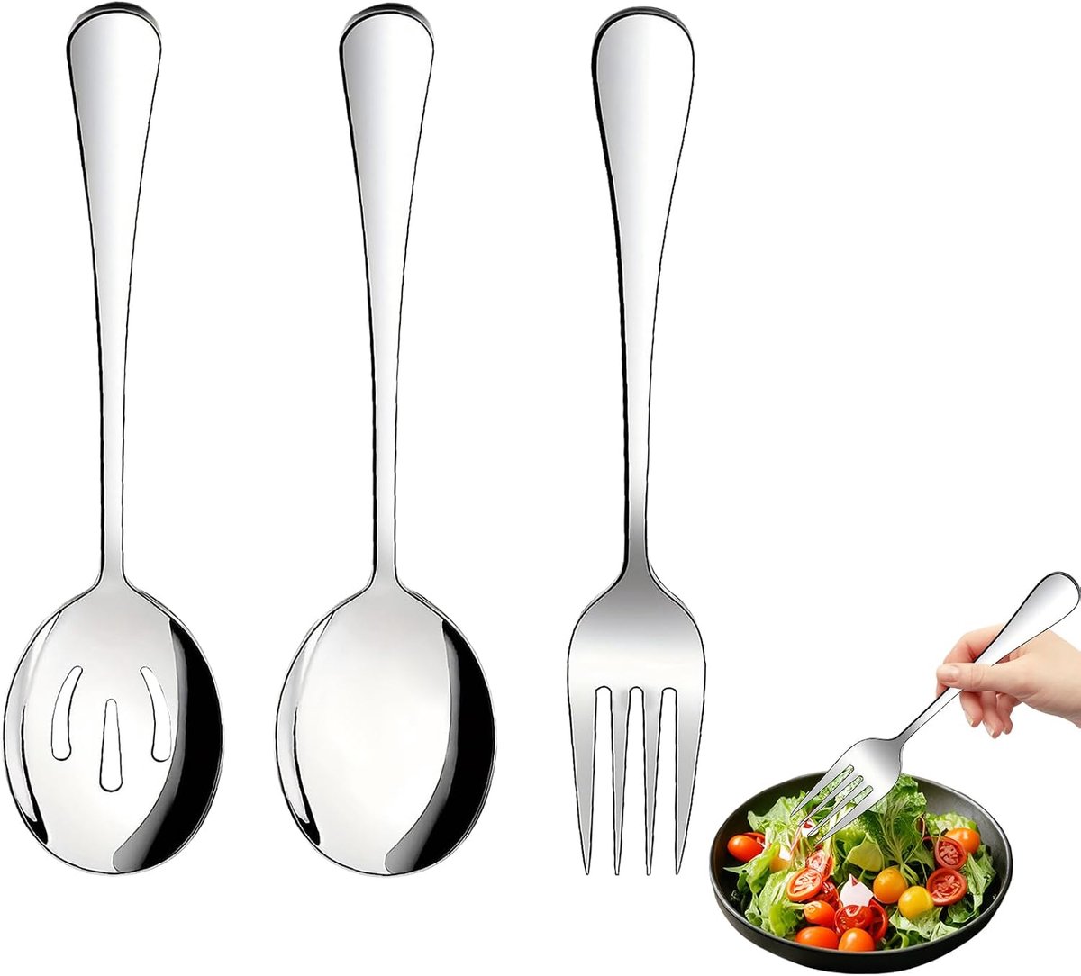 3 stuks van roestvrij staal, grote opscheplepel met sleuven, lepel en serveervork voor buffet, feest, banket en familiebijeenkomsten