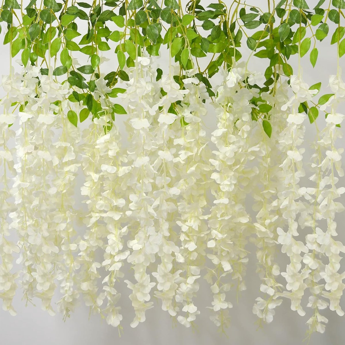 Kunstbloemen, glicinia, slinger wijnstokken, hangende, dalende planten, bloemen, voor bruiloft, feest, ceremonie, voor huis, tuin, buiten, binnendecoratie (wit)