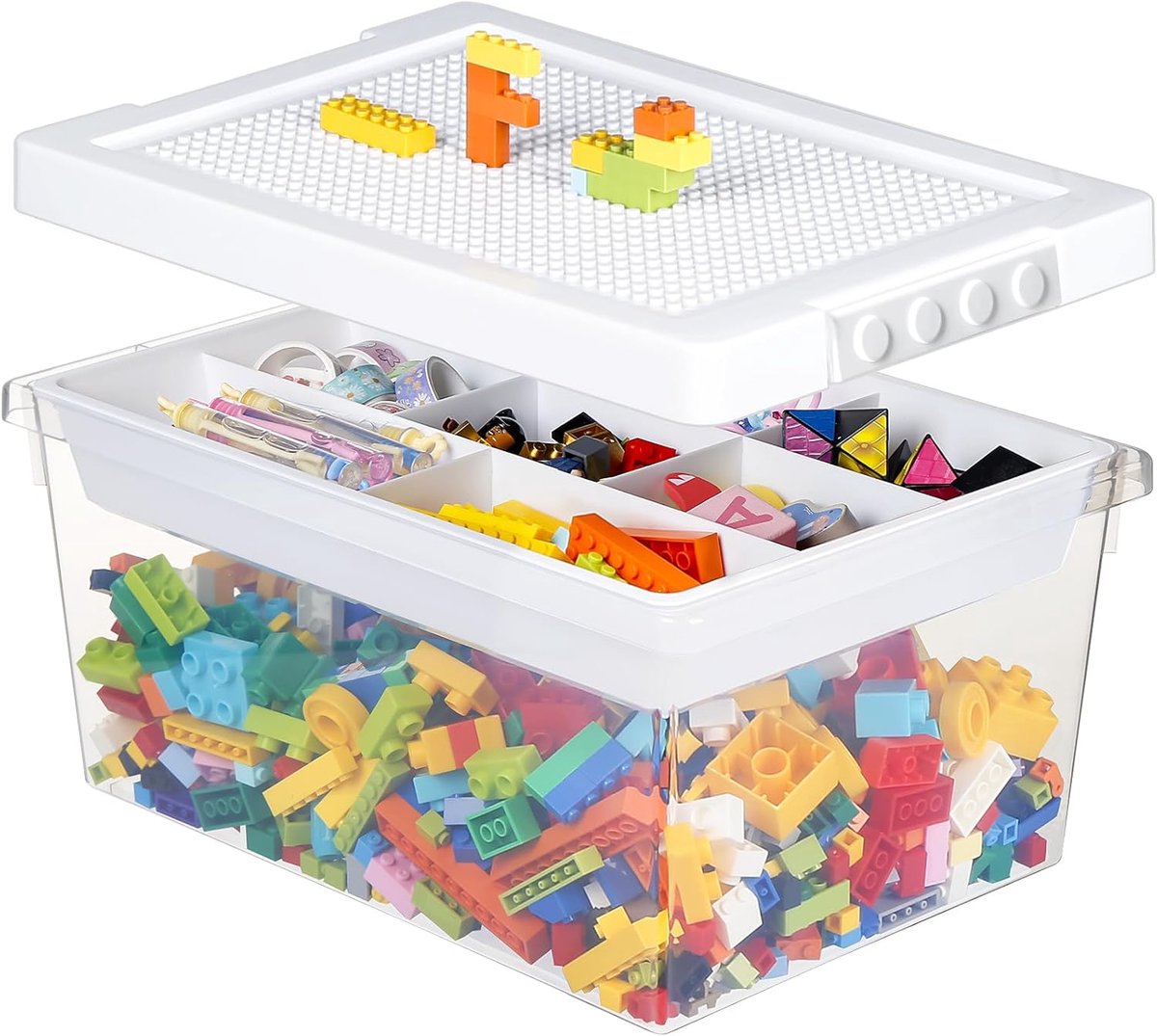 Opbergbakken met deksels voor Lego Cube Kids Speelgoeddoos Stapelbare Plastic Dozen Organizer met Verwijderbare Lade Craft Containers voor Bouwstenen Bakstenen Puzzel Board Organizer