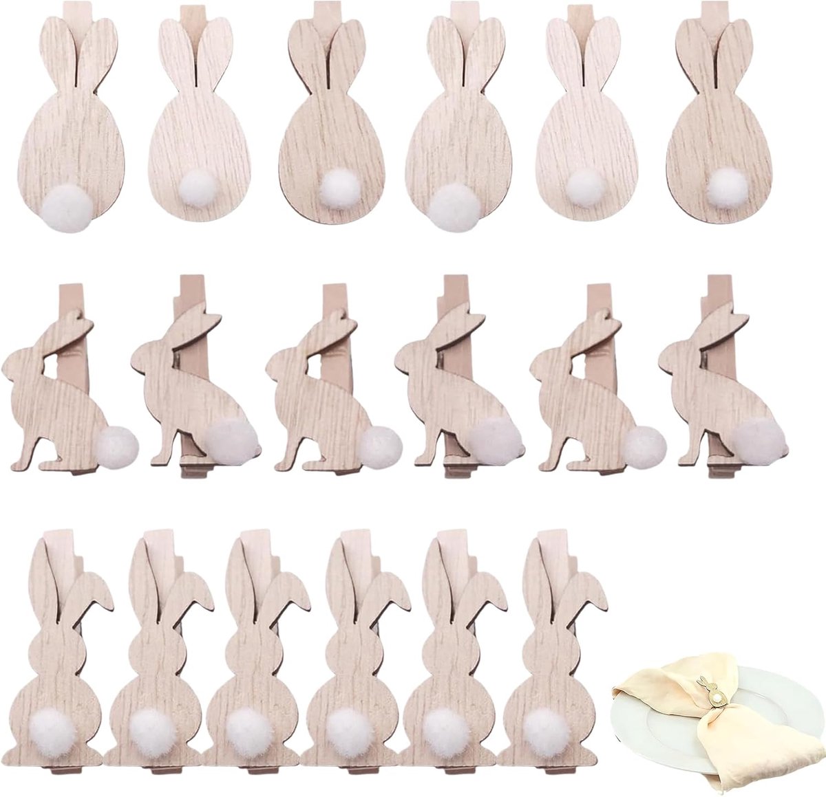 tafelversiering paasfeest decoratieclips 18 stuks houten mini knijpers konijnen DIY decor pastelkleuren paasdecoratie voor feest, foto’s, kaarten, handwerk