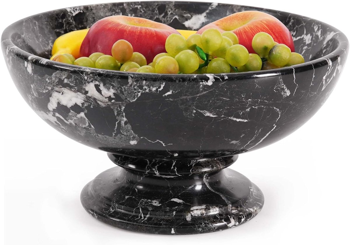 Zwarte marmeren fruitschaal van 25,5 x 13,5 cm, handgemaakte voor keukendecoratie - ideale decoratieve voor aanrechtdecoratie
