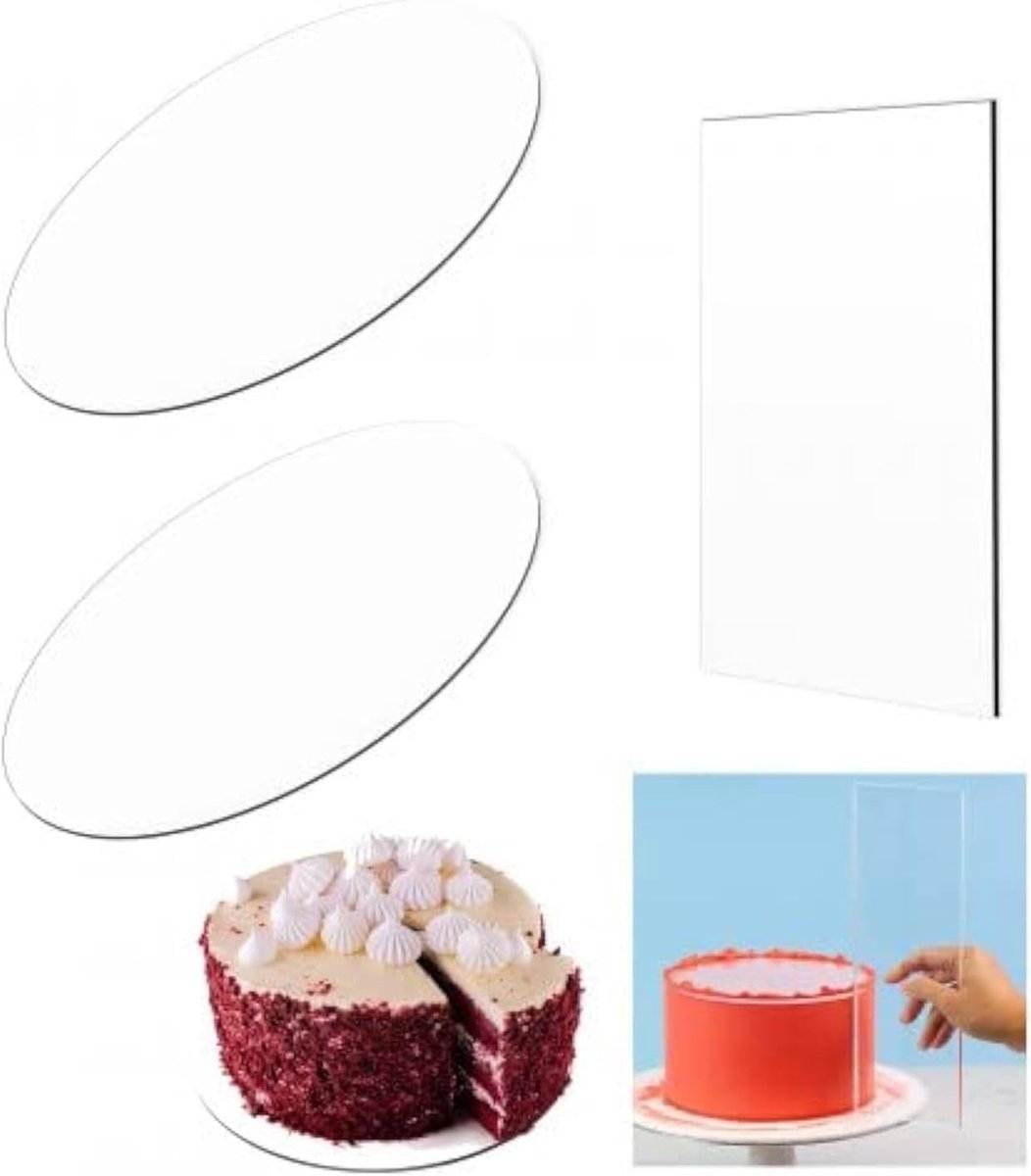 2 taartplateaus rond 21 cm, taartonderlegger rond acryl, taartbodem, cakebord acryl, taartplateau rond, taartbord transparant, taartbord taartplateau