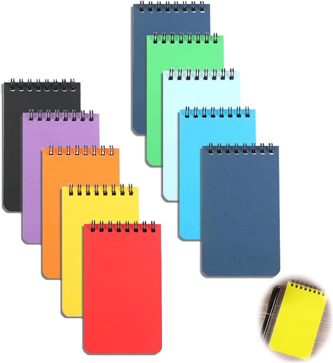 Notitieblok, 10 stuks, klein, A7, 50 vellen, spiraal, mini-notitieblok, gelinieerd, zakformaat, kleurrijk notitieblok, draagbaar zaknotitieblok voor school, thuis, memo's, onderweg en