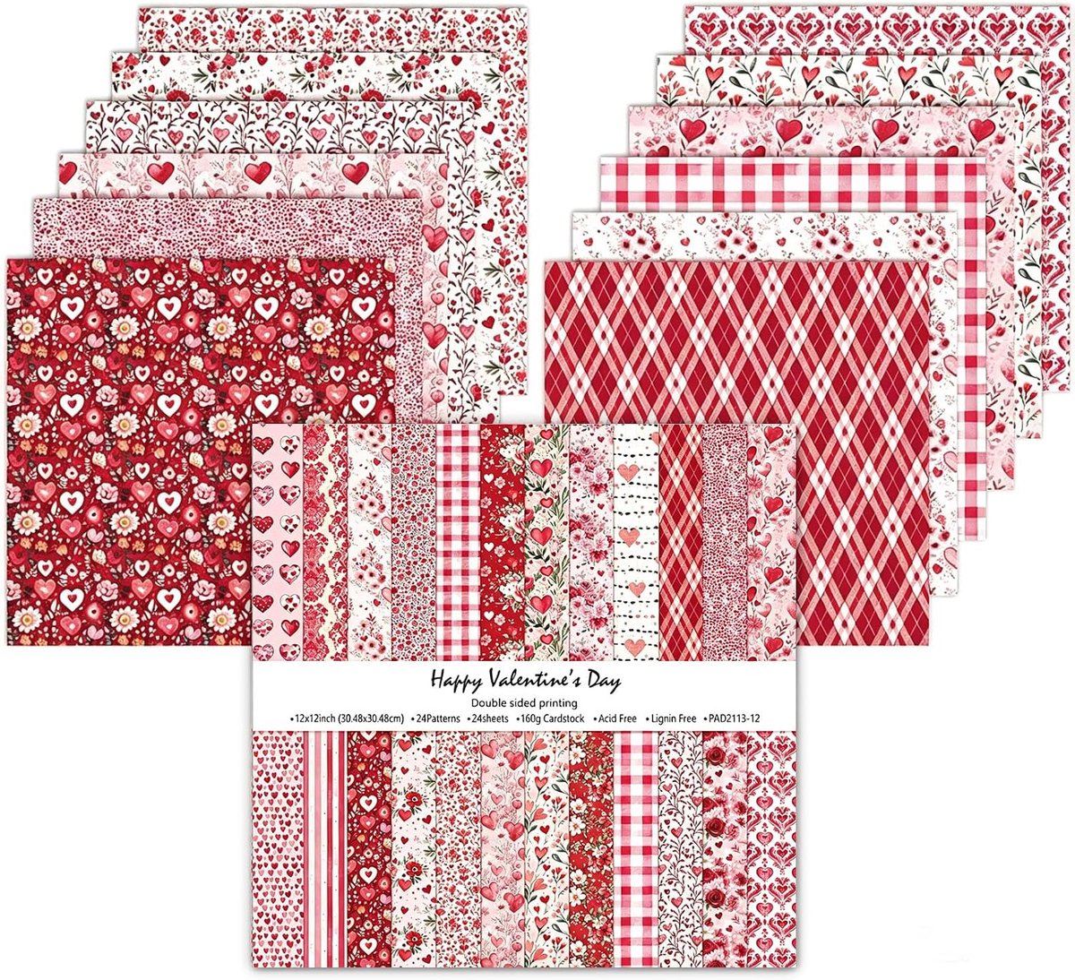 24 vellen, 30,5 x 30,5 cm, dubbelzijdig patroonpapier, elegant bloemenpatroon, decoratiepapierset, knutselpapier voor doe-het-zelf fotoalbum en scrapbook-decoratie (roze)