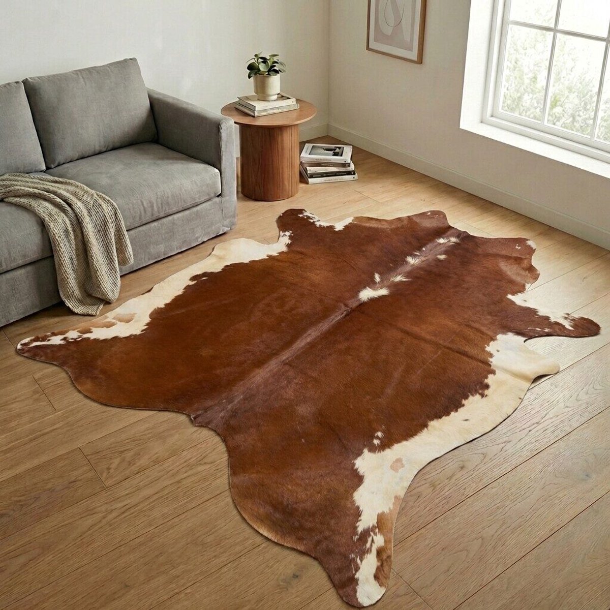 Koeienhuid Vloerkleed XXL (Extra Groot) - Bruin-wit - 231 x 230 cm - Koeienkleed / Koeienvel / Dierenvel / Dierenhuid / Koehuid Tapijt