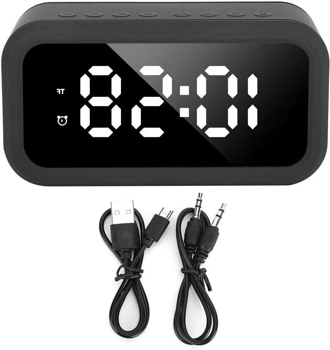 Digitale Wekker - LED Klok - Muziek Luisteren - Dubbele Alarm Functie - 14.3 cm Breed - Zwart