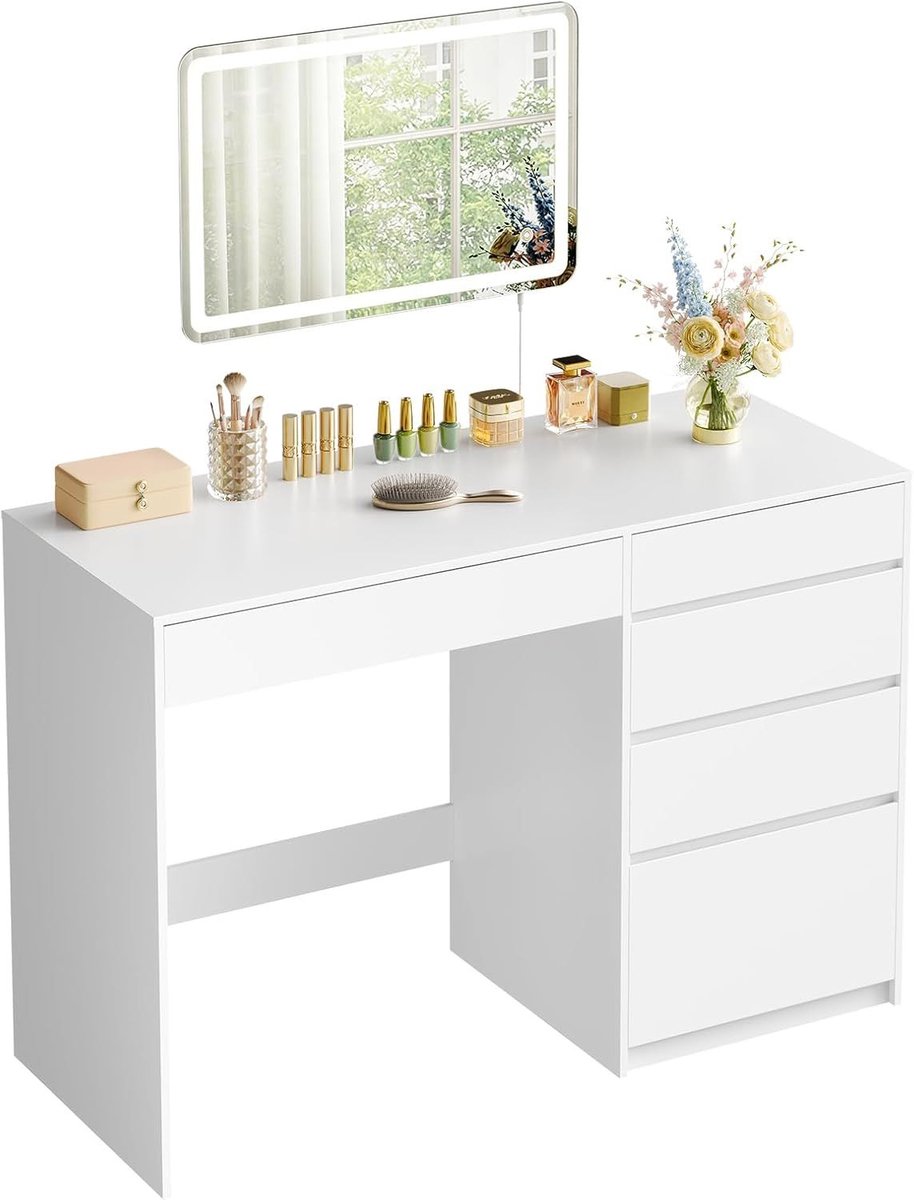 SureDeal® - 2-in-1 - Kaptafel amp Bureau - LED verlichting - Laden - Wit - 100x45x75 cm