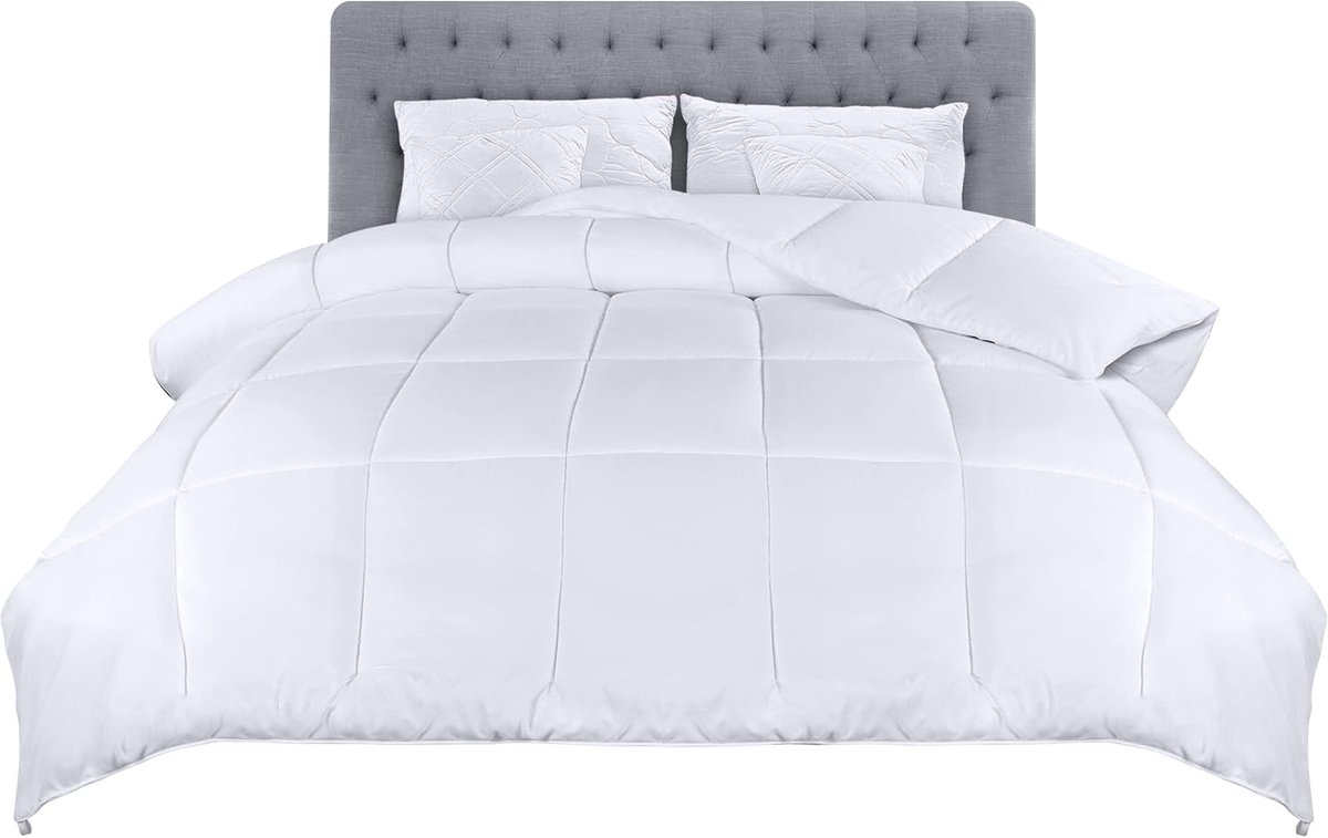 Bedding Lichtgewicht Zomerdekbed 200x200 cm met Hoektabs, Microfiber Zacht Zomerdekbed 200 GSM, Box Stitched Alternative Dekbed (Wit)