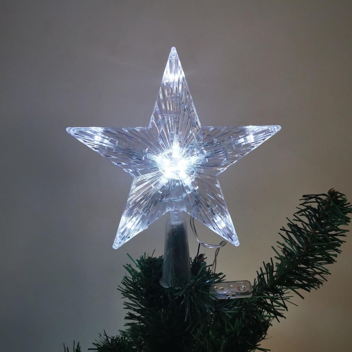 kerstboompiek met 10 leds, vereist batterijen, 16 x 16 cm, lichtgevende kerstboom-pentagram, kerstboom-sterpiek, wit licht, 16 x 16 cm