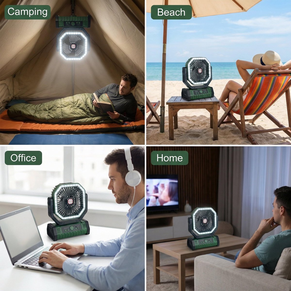 SnelShoppen - Draagbare Campingventilator met Licht 20000mAh, Oplaadbare Tentventilator met Afstandsbediening, 4 Snelheden, 8-Uurs Timer en Oscillatie