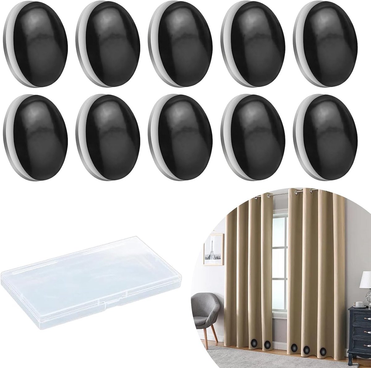 10 stuks, magnetisch, voor gordijnen, magnetische douchegordijngewichten, ronde magnetische douche voor douche, raam, gordijn, tafelkleden (zwart, 4 cm)