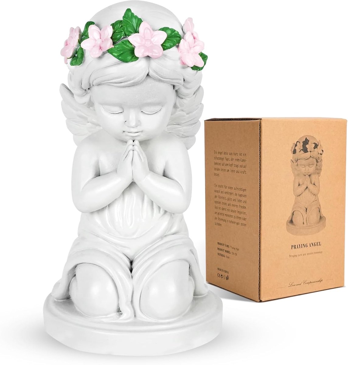 geschenkbeeld, witte biddende Guardian Angel figuur voor vrouwen, camelia biddende beschermengel, figuur met vleugels, desktophars, ornamenten, figuren voor Thanksgiving Kerstmis