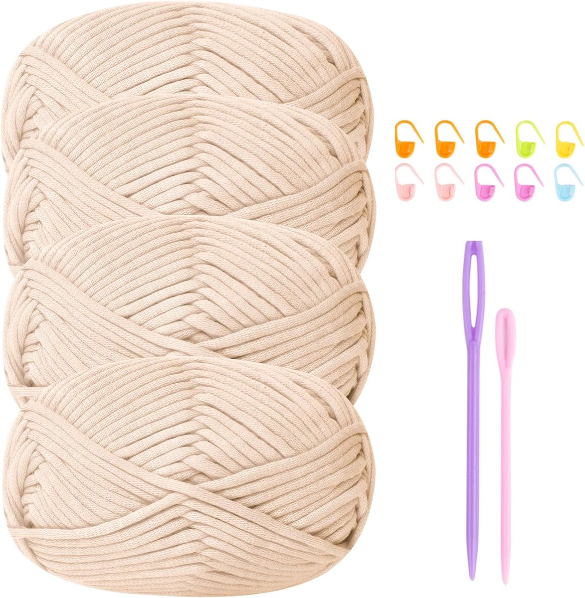 garen voor gehaakt katoenen wol, dikke wol, 4 x 50 g, haak- en breigaren met accessoires, beige
