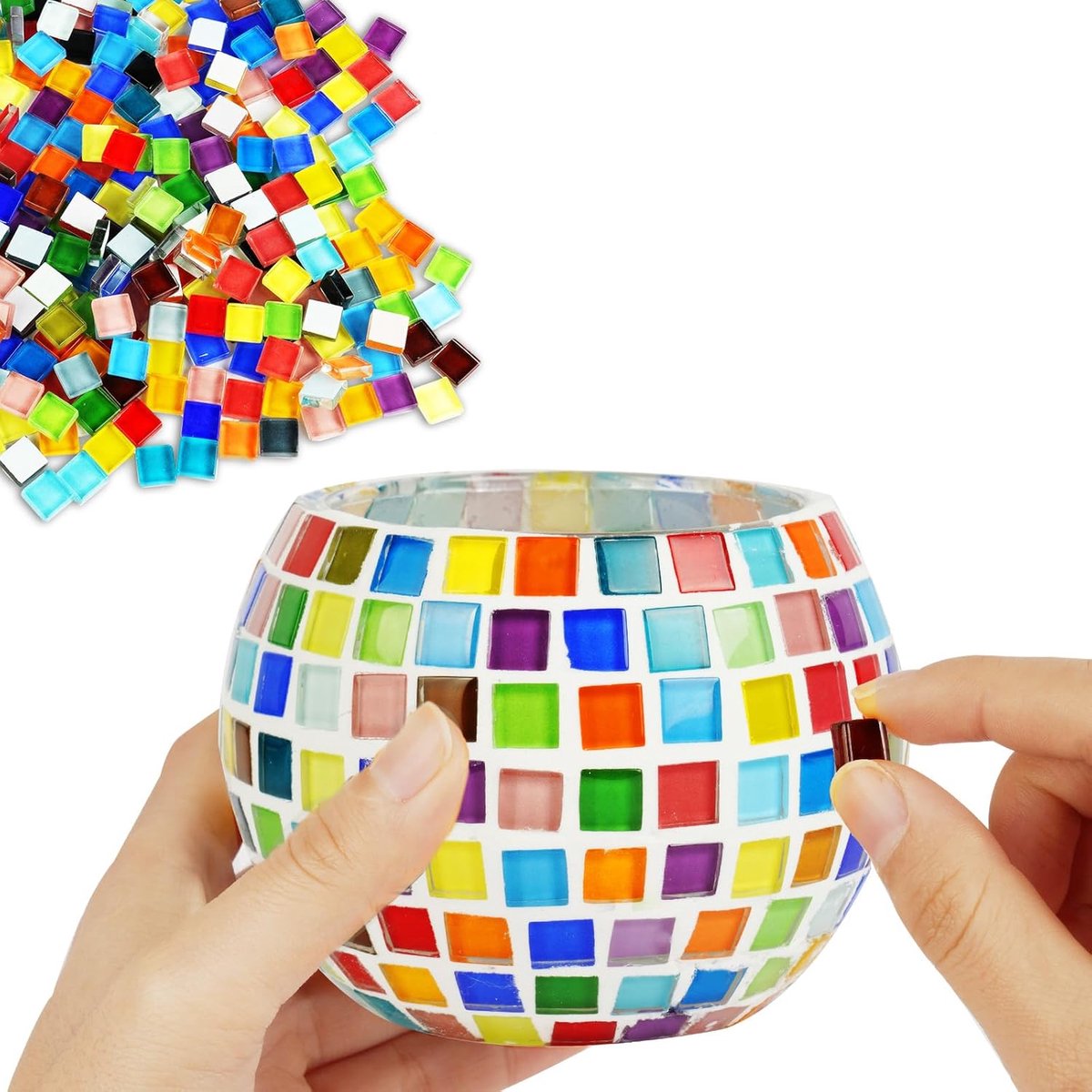 Glazen mozaïekkaarsenhouderset, mozaïek knutselset voor kinderen, mozaïekstenen om te knutselen, meisjes, mozaïektegels, doe-het-zelf mozaïeklamp, creatief verjaardagscadeau voor kinderen en