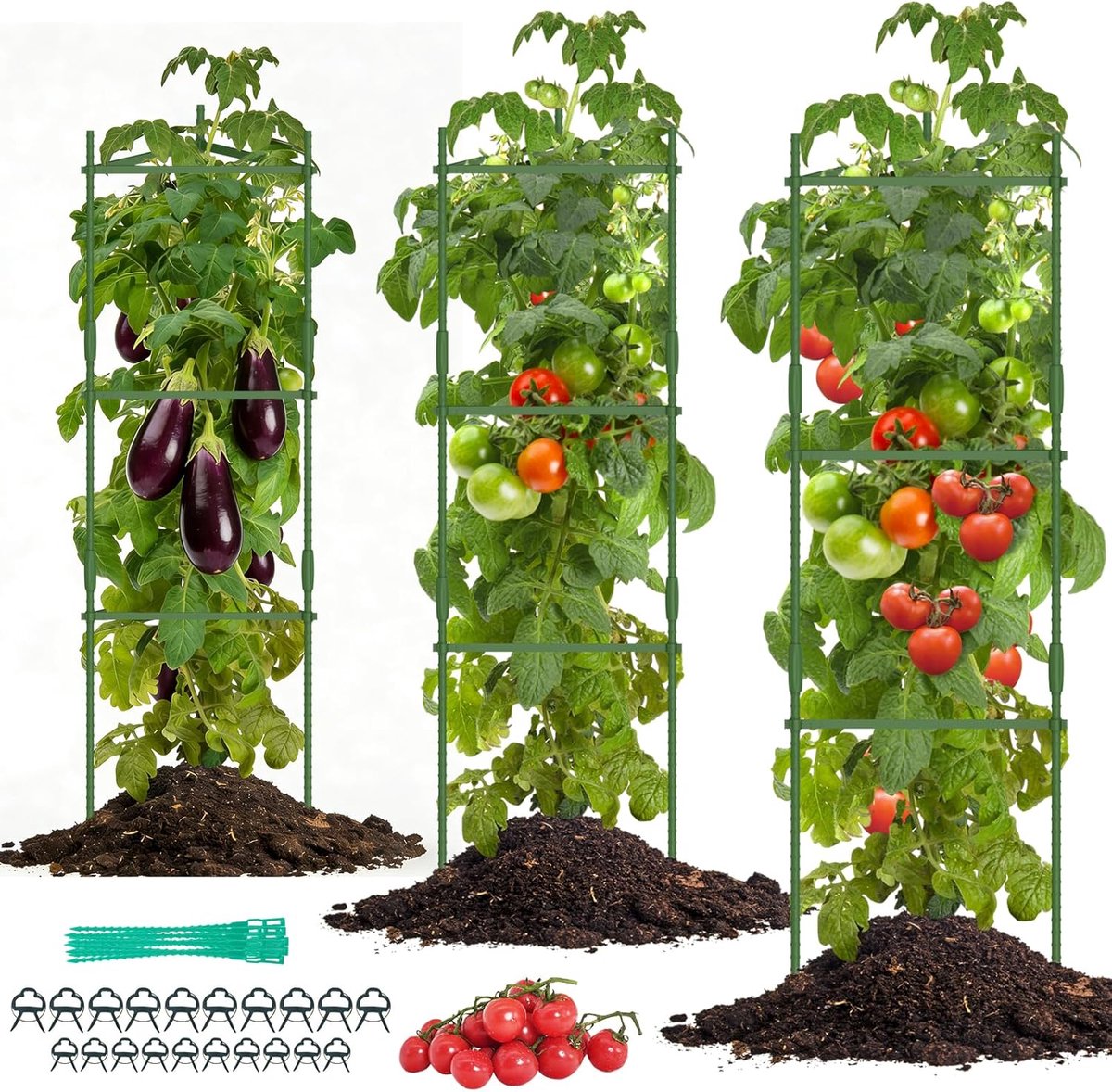 Tomaten-klimhulp voor de tuin, set van 3 tomatenkooi voor klimplanten buiten, 120 cm, driehoekige klimhulp voor tomaten, tuinplantenrooster voor groenten, bloemen en fruit