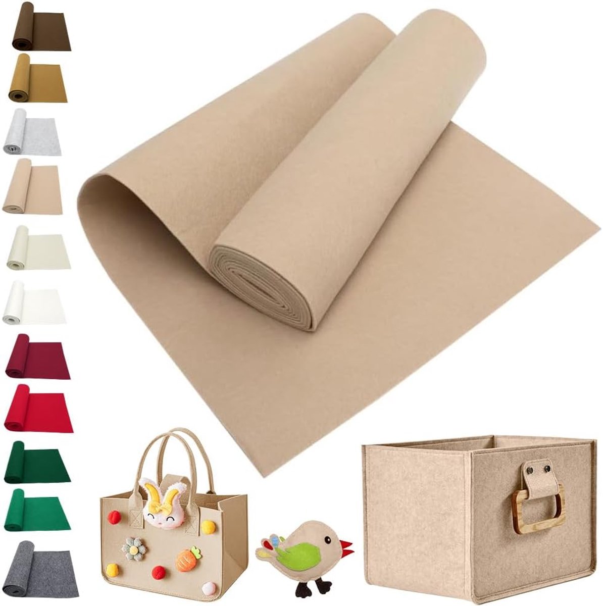 Vilten voor knutselen, knutselvilt, beige, 3 mm dik, knutselvilt, per meter, 40 x 150 cm, viltrol, zachte viltstof om te naaien, viltmat, polyester, voor handwerk, doe-het-zelfnaaiproject