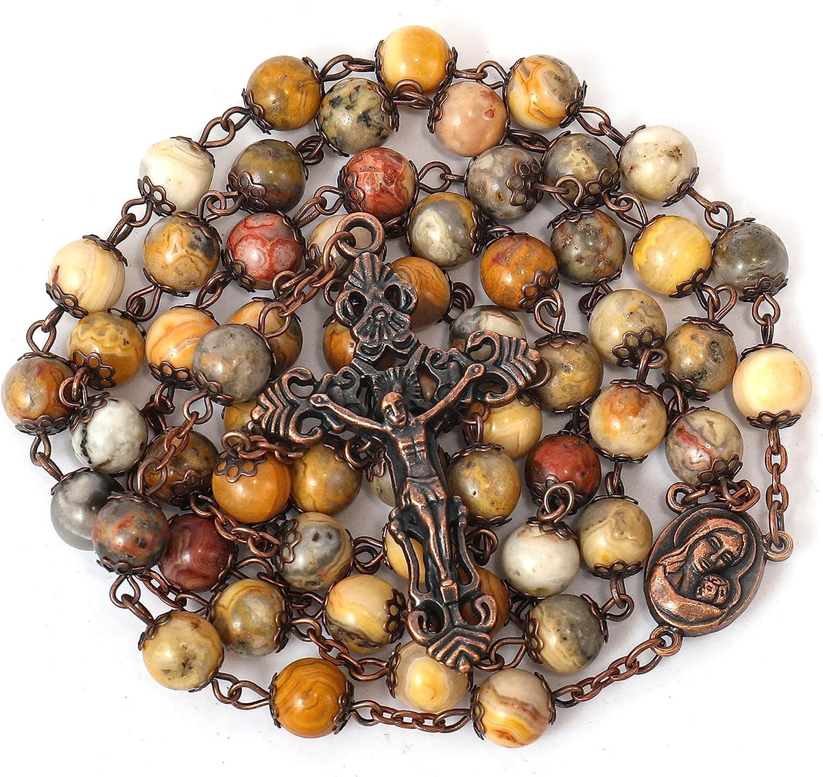 Kralen Rozenkrans 8mm Heilige Aarde Medaille Kruis Kruisbeeld Religieuze Rozenkransen Ketting
