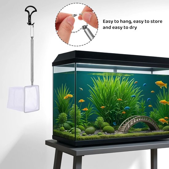 2 stuks mini-schepnet voor aquarium, met uittrekbare handgreep van roestvrij staal, telescopisch net voor aquarium, voor het vangen van kleine vissen en garnalen en het reinigen van het aquarium — afbeelding 4