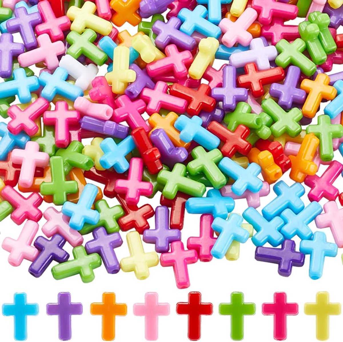 Kralen Kleur Kruis Kralen Acryl Plastic Diverse Kleurrijke Kleine Kruisbeeld Heilige Losse Spacer Kraal voor Sieraden Maken Vakantie Decoratie Armbanden Kettingen