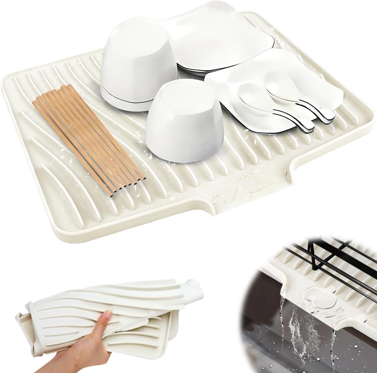 Afdruiprek Voor Servies, Siliconen, Droogmat, Hittebestendig, Antislip, Voor Werkblad, Gootsteen En Afdruiprek (Wit), 50 X 43 Cm