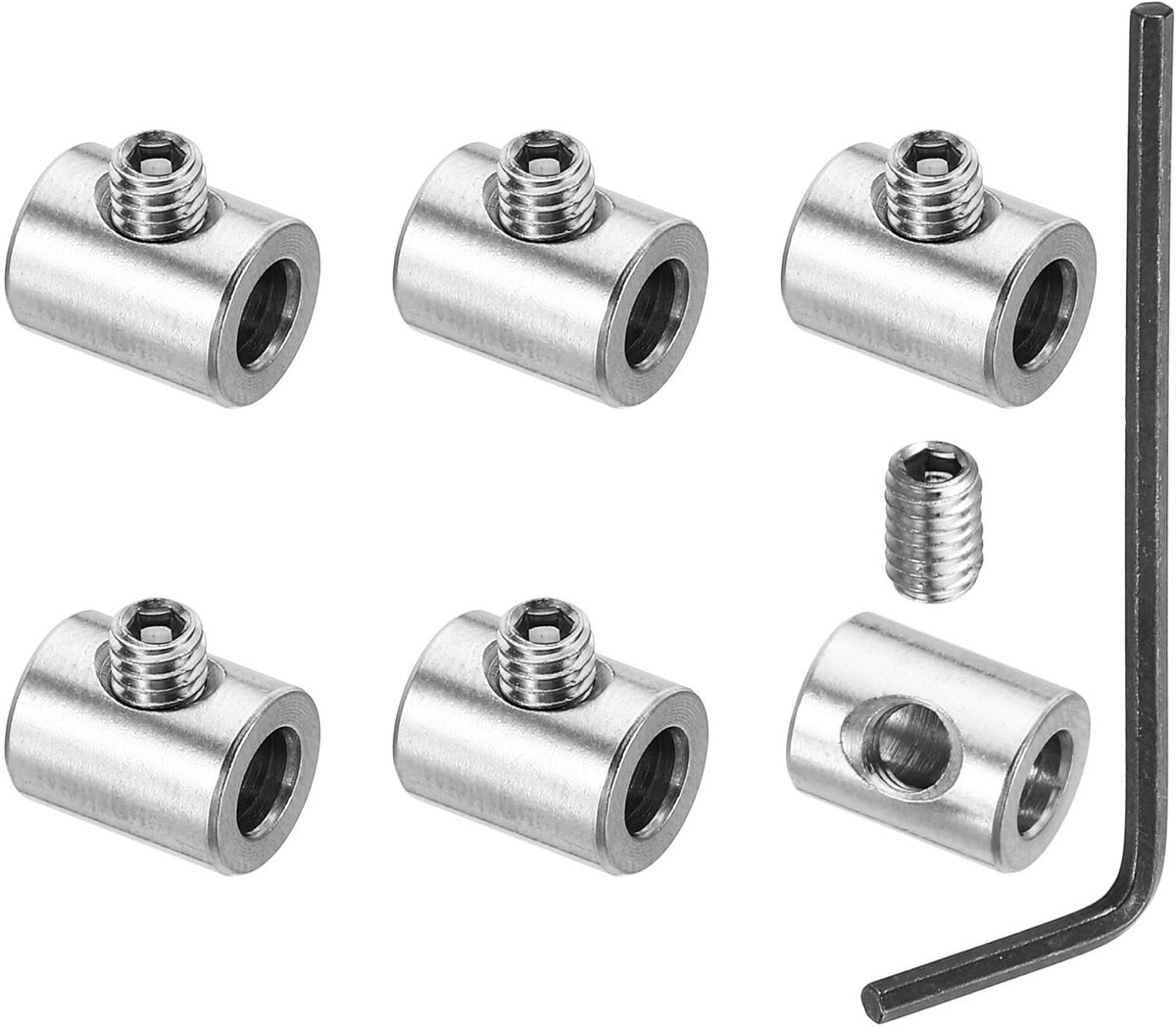 Set van 6 kabelklemmen, 4 mm gaten, 304 roestvrij staal, enkel gat, kabelklemmen, clip met M4 zeskantschroeven, sleutels voor kabelverbindingen, zilver