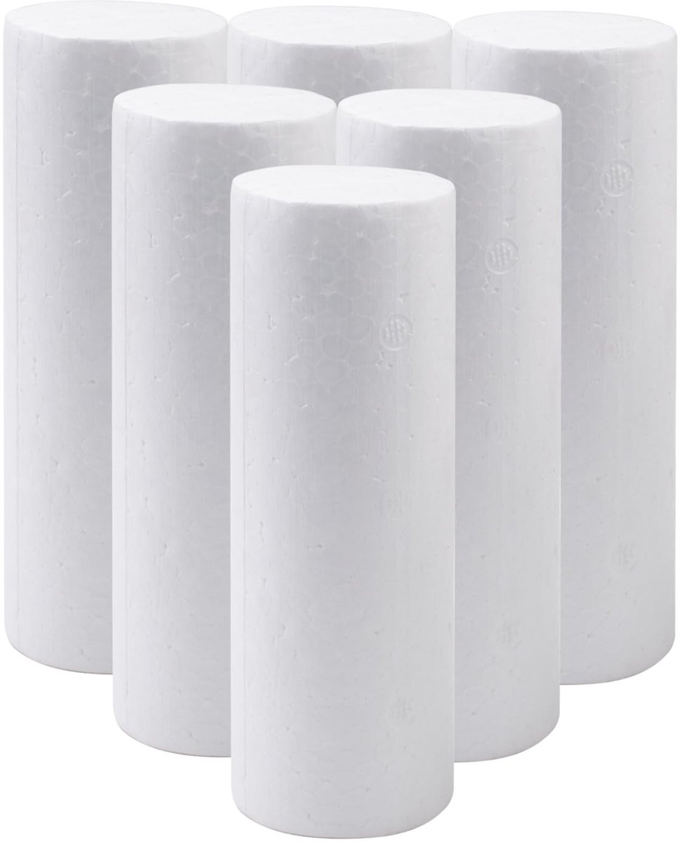 6 stuks schuimcilinders, 15 x 5 cm, cilindervormig schuim bloemenstandaard voor bruiloft, Kerstmis, decoratie, zuil, doe-het-zelf knutselset
