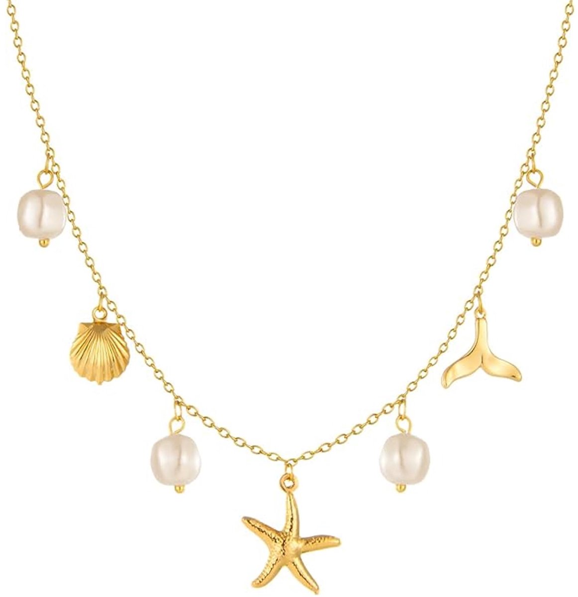 Ketting voor dames, parels zeester schelp 14k goud, zomer strand surfer sieraden cadeaus
