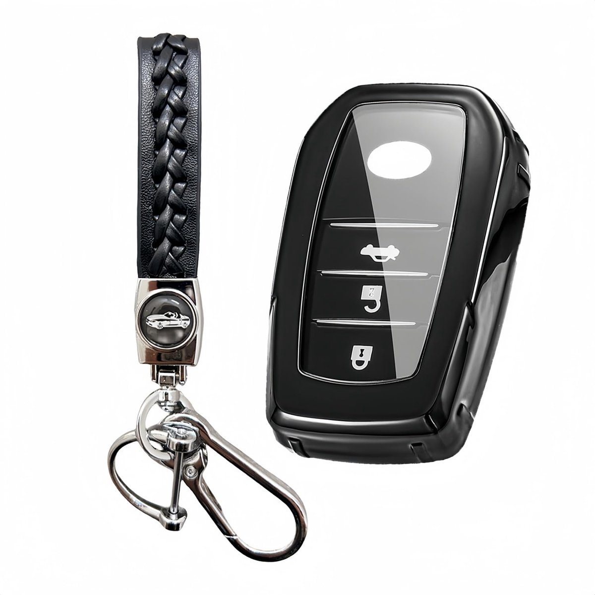 compatibel met Toyota C-HR GR Sport 2024 2025, autosleutelhoes met sleutelhanger, accessoires (zwart)
