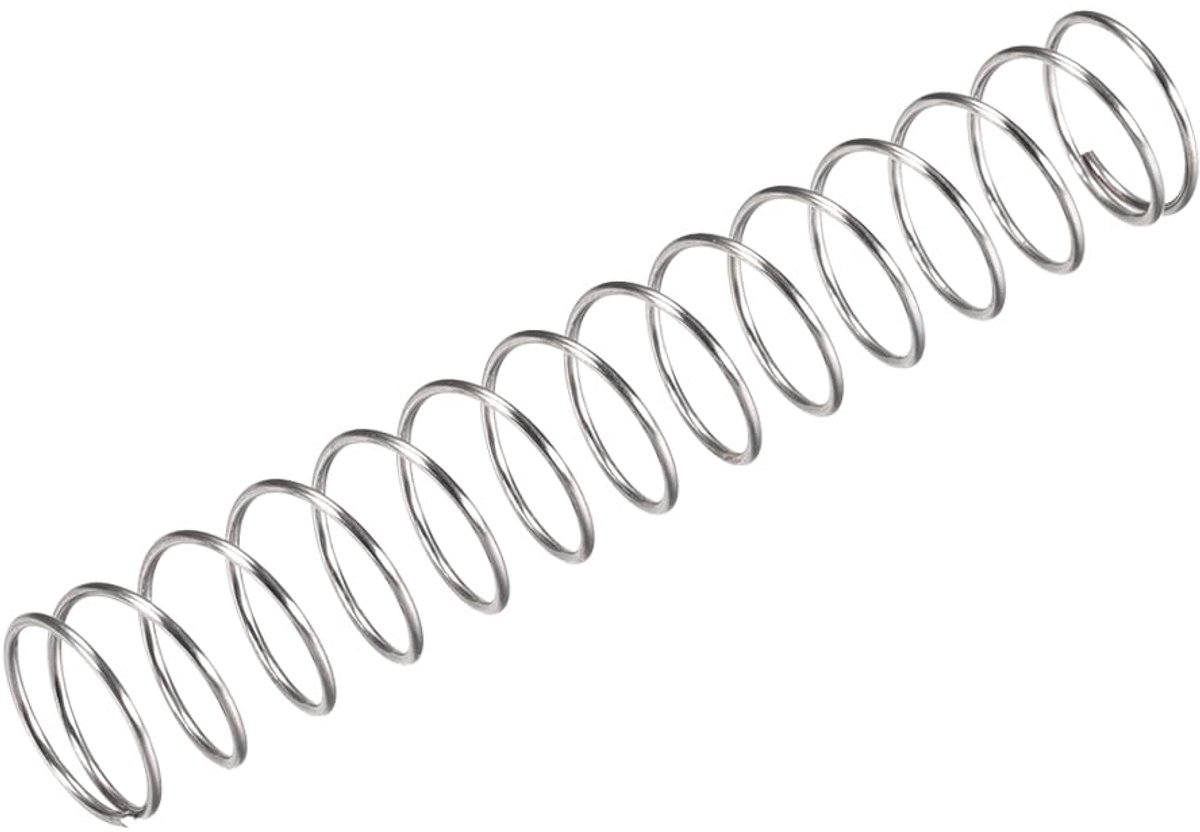 Drukveer, roestvrij staal 304, 15 mm buitendiameter, 1 mm draaddikte, 45 mm gecomprimeerde lengte, 90 mm vrije lengte, 35 N draagvermogen, zilverkleurig, 5 stuks
