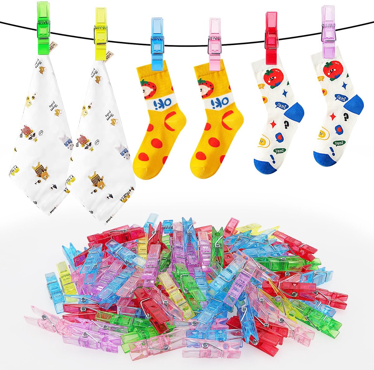 110 Stuks Mini Transparante Clips, Mini Plastic Hangende Veer Clips, Plastic Foto Clips, voor het Hangen van Foto's DIY Craft Decoratie (Gekleurd)