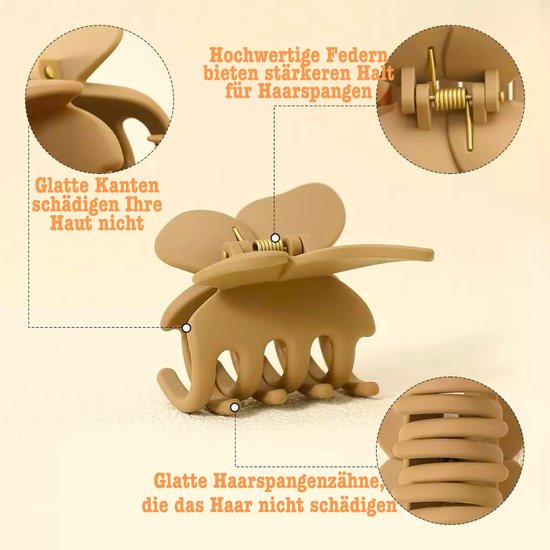 4 stuks vlinderhaarklemmen, middelgrote matte haarspelden voor dames, haarklauw, antislip haarclips voor vrouwen en meisjes, dik dun haar (neutrale kleuren) — afbeelding 2