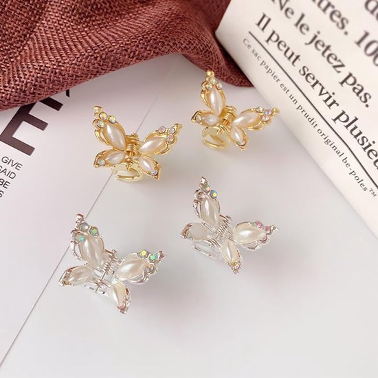 Haarklauwclips, klein, 2 stuks mini-haarklauwen voor feest, bruiloft, dagelijks, gouden haaraccessoires voor vrouwen, dames, meisjes, bloemen, meisjes, bruidsmeisjes — afbeelding 2