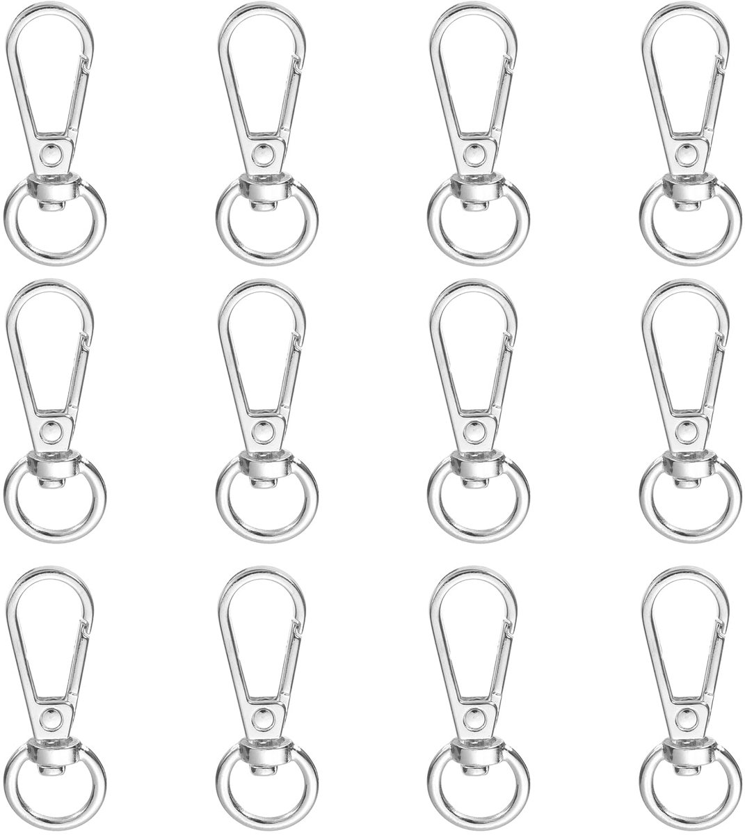 4,06 cm draaikarabinerhaken sleutelhangers, 12 stuks draaikarabinerhaken lanyards trigger snap haak riem sleutelring voor sieraden maken DIY handwerk accessoires, zilver