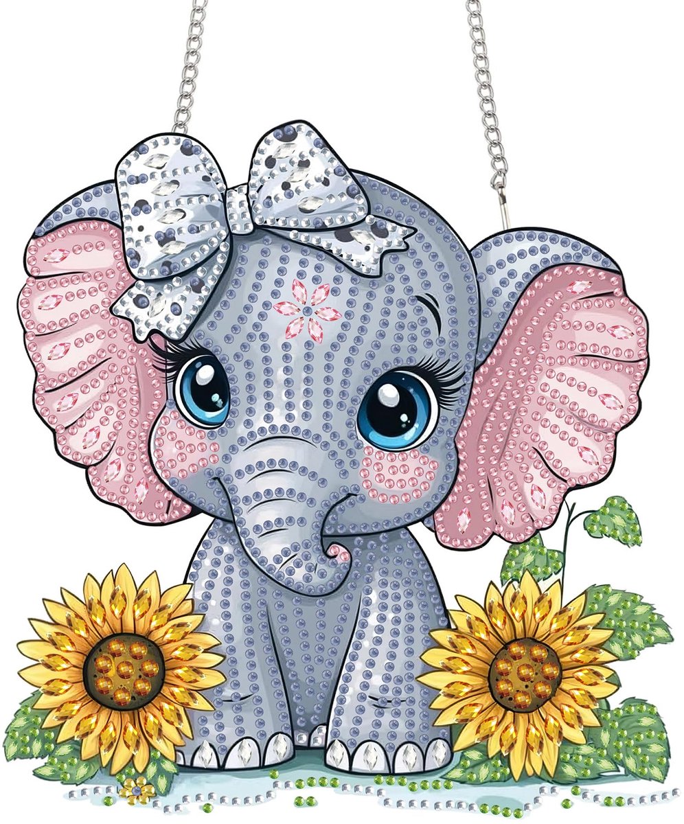 Hanger Olifant, Hangende Diamantkunst Diamantschildersets Zonnebloemen, DIY 5D Diamantschilderij Raamhangerdecoratie Voor Huis, Tuin, Deur & Buitenruimte 20x20 Cm