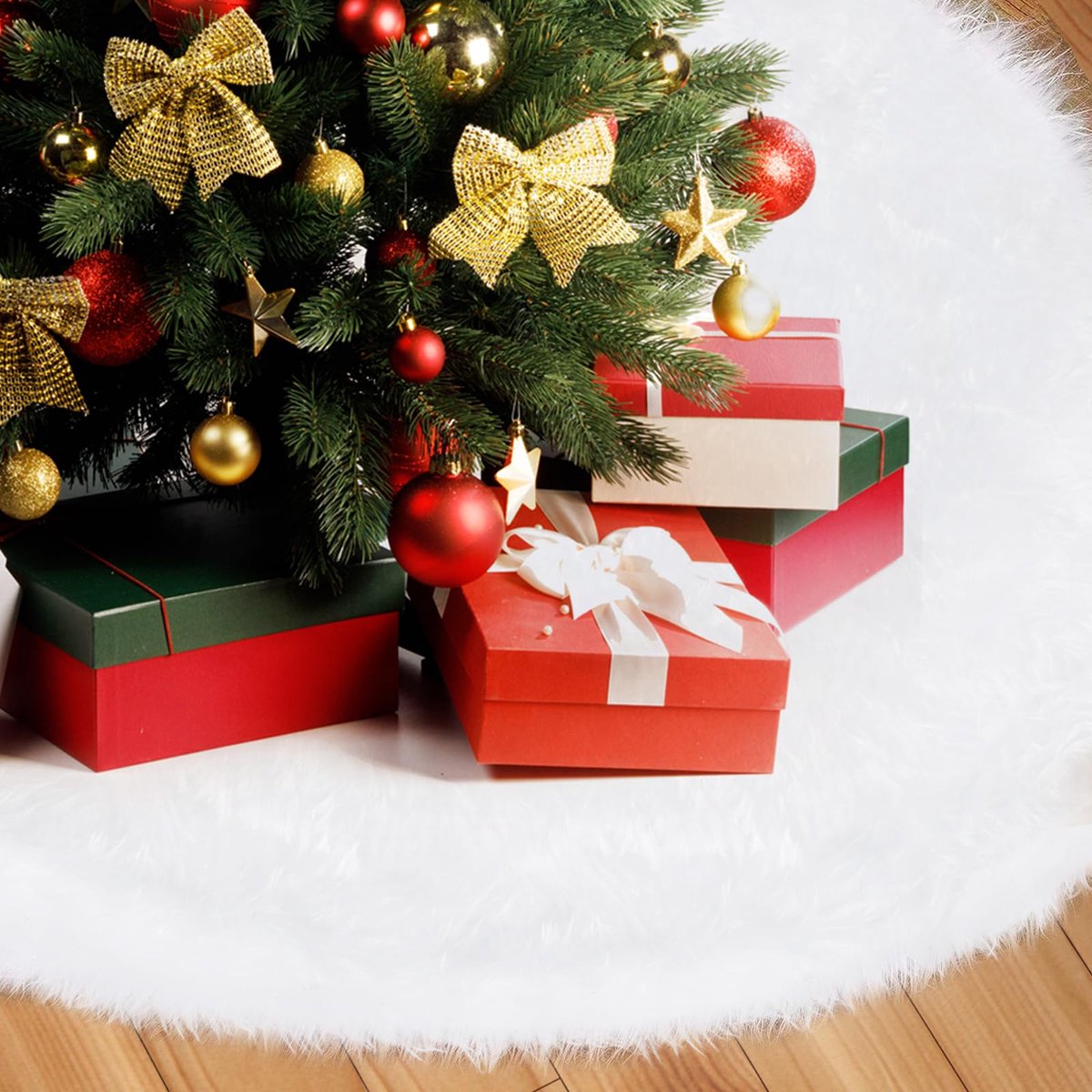 Kerstboomrok 90 cm Pluizig Imitatiebont - Witte Rok voor Kerstboom - Kerstversiering en Decoratie