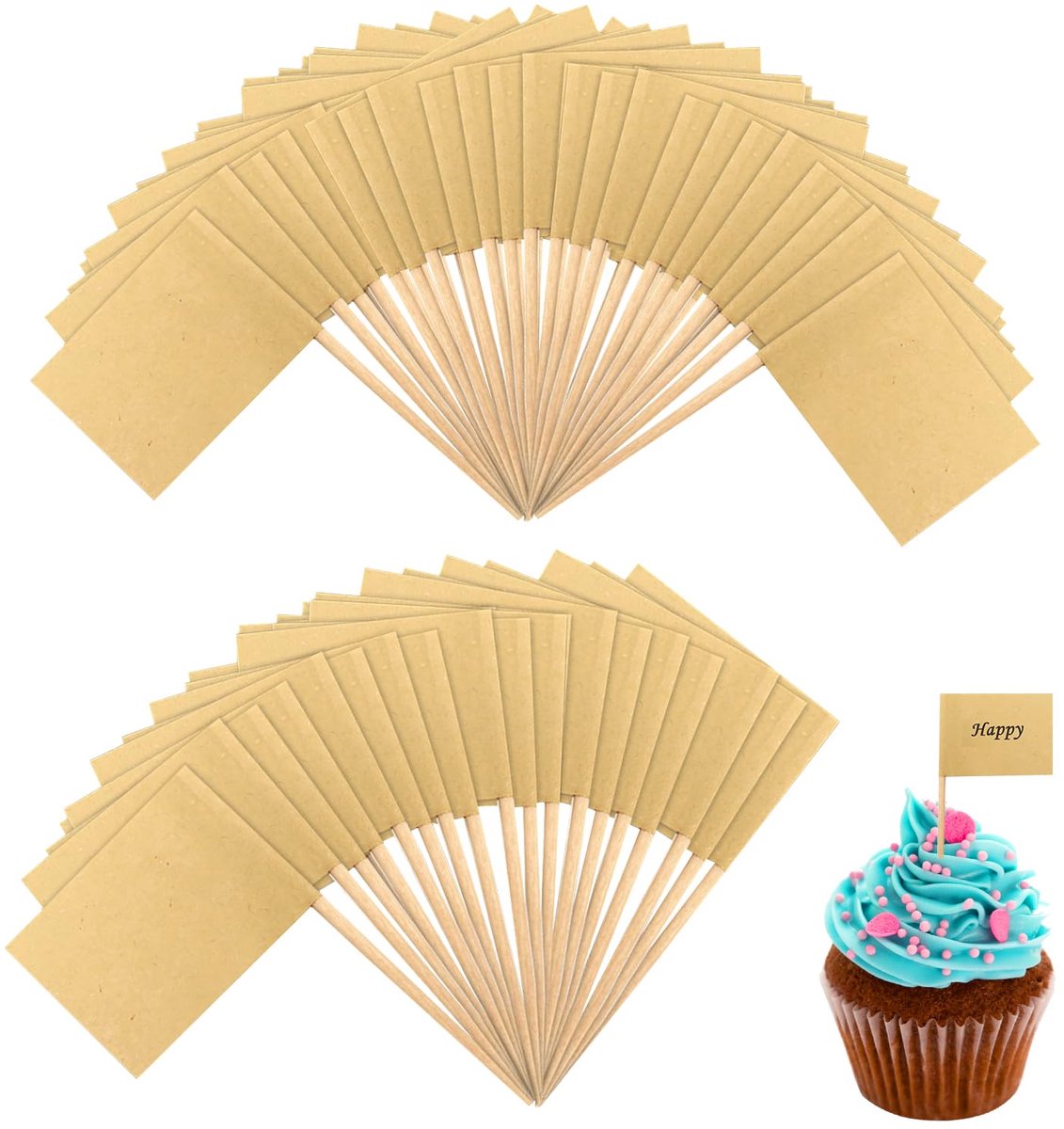 300 stuks lege tandenstokers, vlaggen, kaas, marker, cupcaketopper, cupcake, topper, buffet, accessoires, cupcakepapier, Halloween, vlag voor kinderen, verjaardag, feestdecoraties