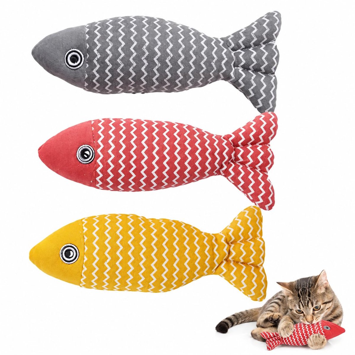 3 Stuks Kattenspeelgoed, Catnip Speelgoed, Interactief Visspeelgoed voor Katten, Pluche Speelgoed