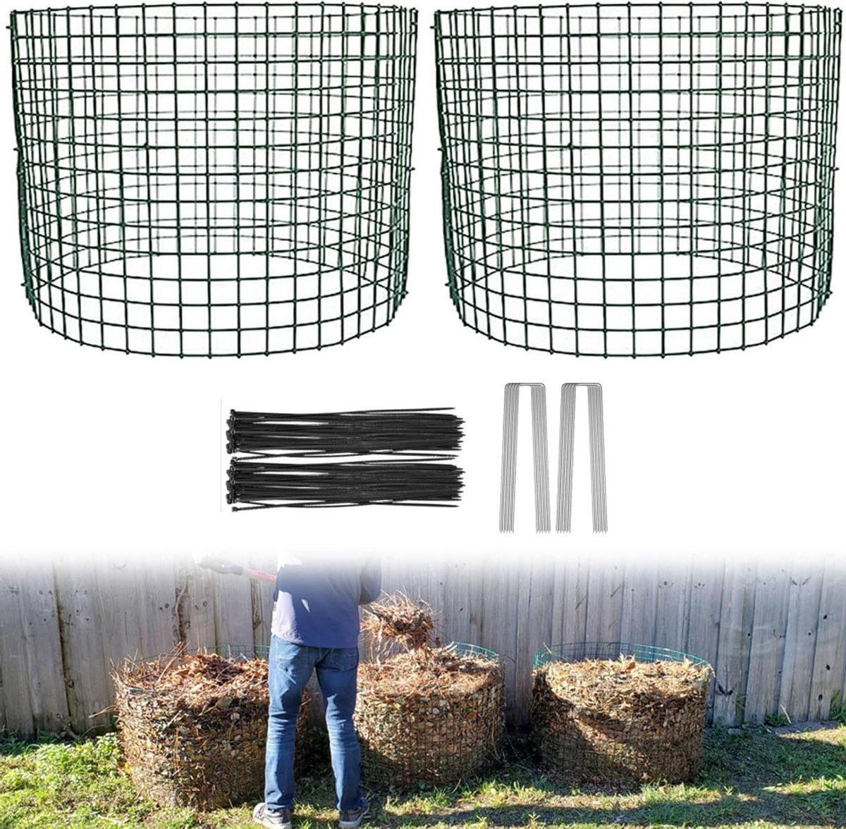 Compostbakken Set - Composteerbakken Tuin - Compost Maken - Gegalvaniseerd Gaas - 60 cm - Zwart