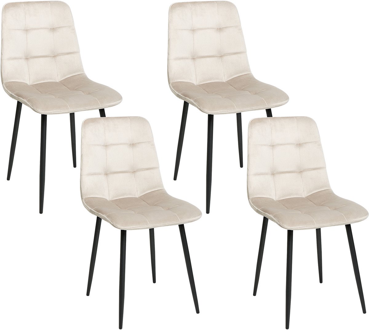 POWELL - Eetkamerstoel set van 4 - Beige - Fluweel