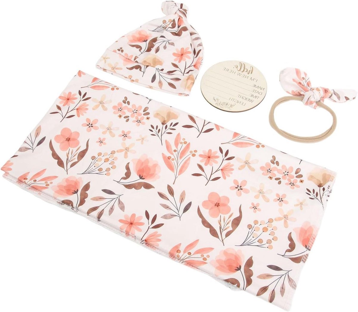 Baby Swaddle Set - Omslagdoek Baby - Verbeterde Slaap - Bloemenprint Ontwerp - 16 x 15 cm - Licht