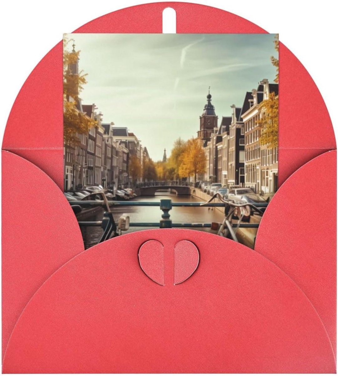 Wenskaarten Fietsen - Kaarten met Envelop - Feestelijke Groeten - Parelmoer Papier - 10x20 cm - Rood