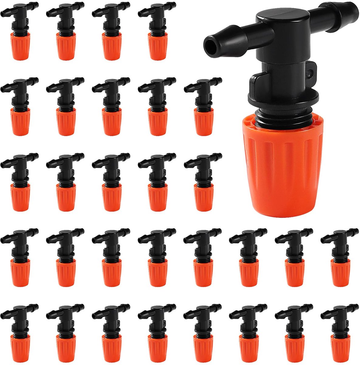 30 Stuks 1/4 Inch Verstelbare Irrigatie Druppelsproeiers, Micro Emitter Druppelaars T-stuk, Micro Watering Sprinklers voor Tuin, voor 4/7mm Tuinslang, Oranje