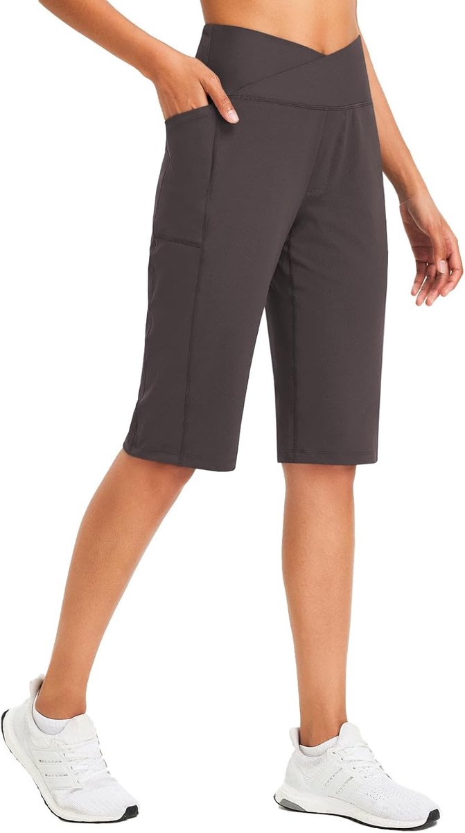 baleaf Bermuda shorts voor dames, capri, yogabroek met zakken, wijde pijpen, rechte broek, hoge taille, losse lounge, activewear, casual zomerbroek