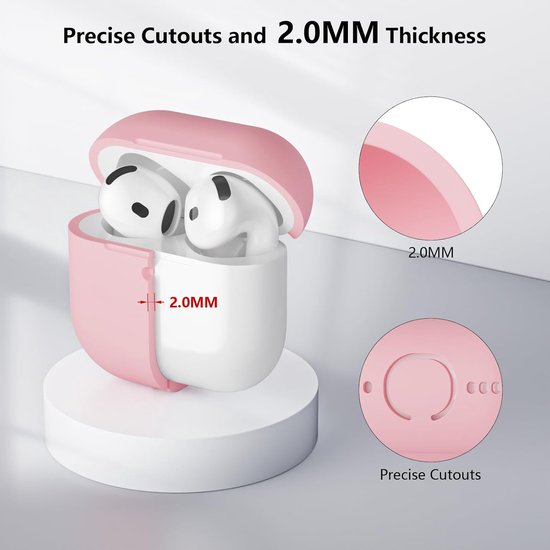 hoes compatibel met Airpods 4 2024, zichtbare led aan de voorkant, schokbestendige zachte siliconen beschermhoes voor AirPods 4e generatie, met reinigingsset, roze — afbeelding 3