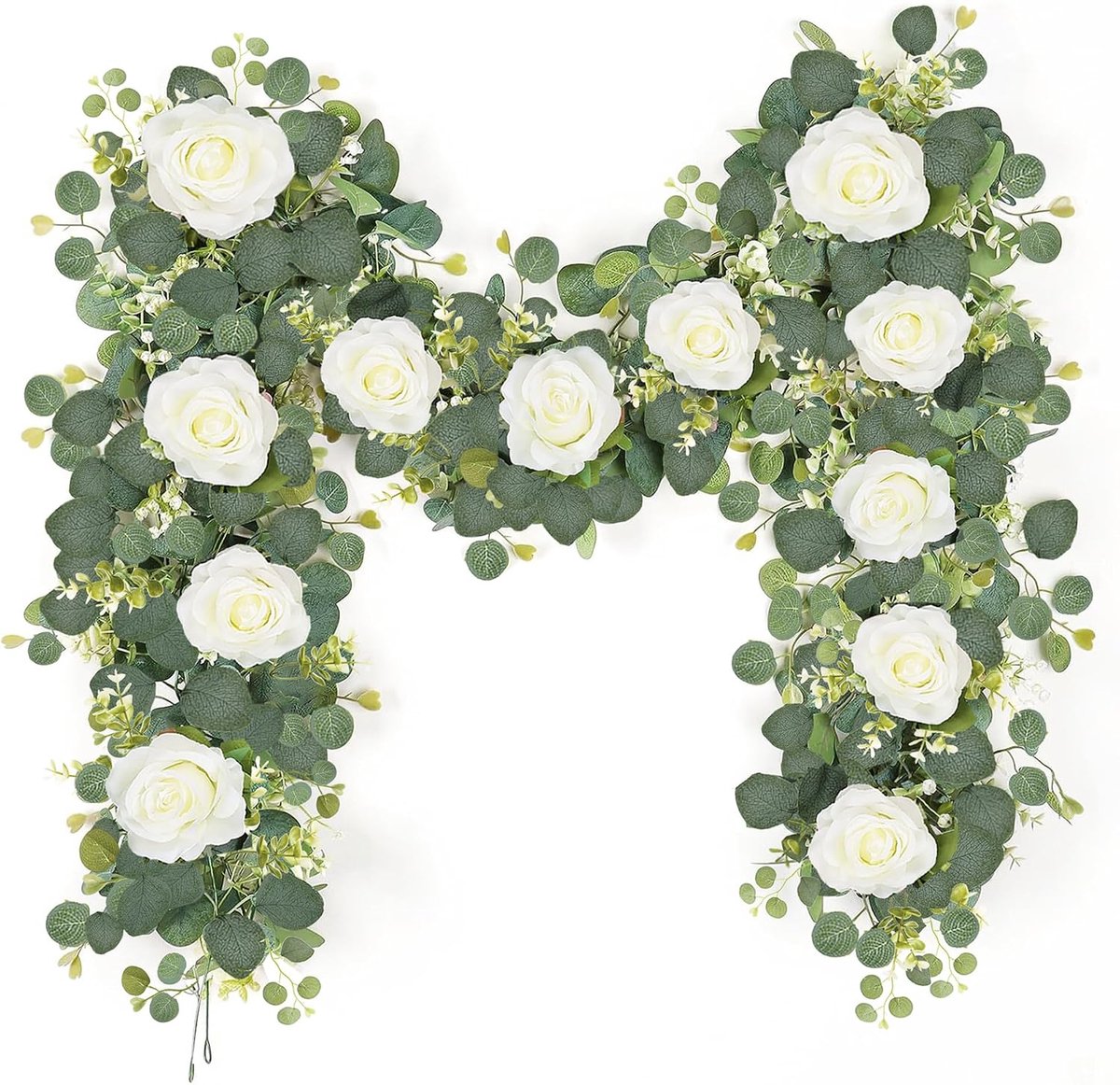 2 stuks, 1,8 m, kunstbloemen, rozen, slingers, decoratief, eucalyptus van zijde, hangende bloemen, decoratie voor bruiloftsboog, muur, tuin, buiten, binnen, wit
