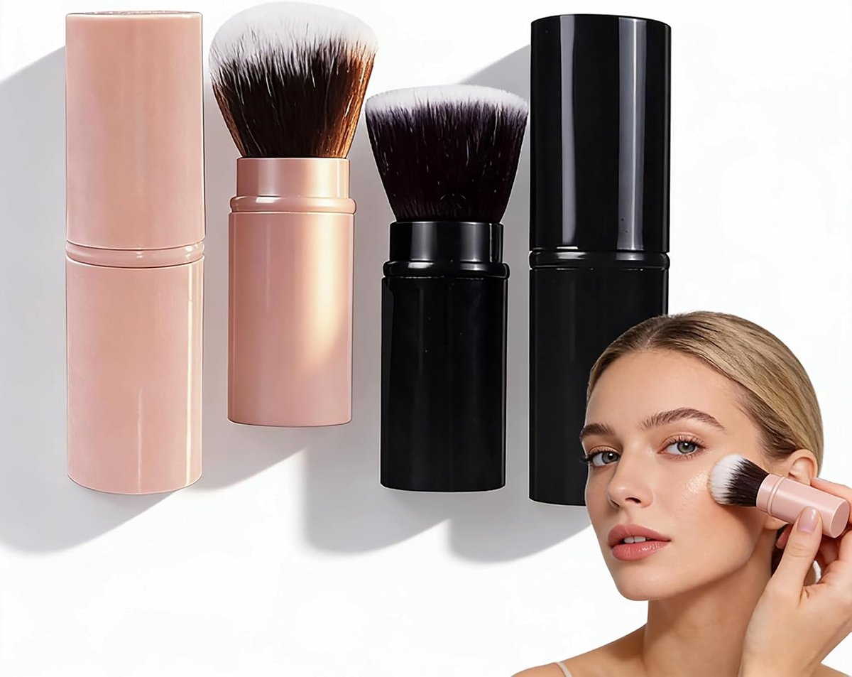 intrekbaar, 2 stuks, draagbaar, voor poederprimer, met afdekking, rougekwast, foundation voor rouge, bronzer