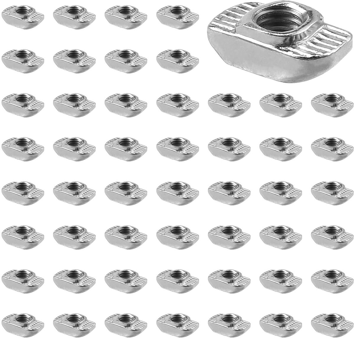 T-vormige gleufmoeren, 50 stuks, T-gleufmoeren, hamermoer, moer 8, M6, 1,5 mm, gegalvaniseerd staal, bevestigingsmoer voor geëxtrudeerd aluminium profiel met gleuf, standaard uit 30-serie