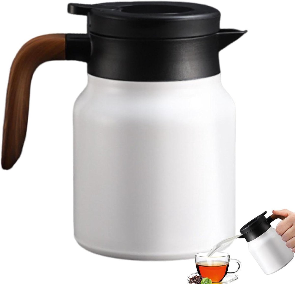 Koffiekan Thermoskan - Warme Drank Dispenser - Dranken Warm Houden - Intelligente Temperatuur Weergave - 1 Liter - Wit